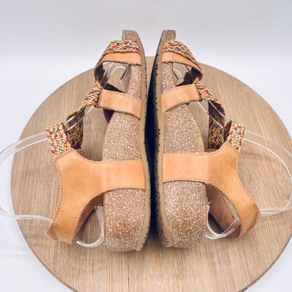 Taos Trulie Sandals Womens 7/7.5 Tan Leather Ankle Strap Orthotic Flats Peep - Picture 9 of 11